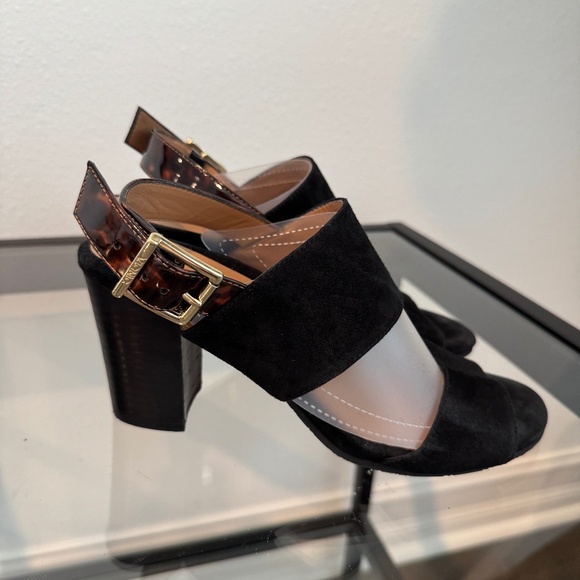 Vionic Bianca Backstrap chunky heel sandal tortoise Strap Black Suede Size 7.5 - Picture 1 of 14